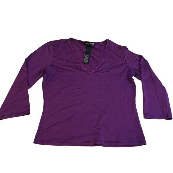 y2k kenneth cole royal purple v neck long sleeve top romantic classic fairy 90s - Picture 1 of 6